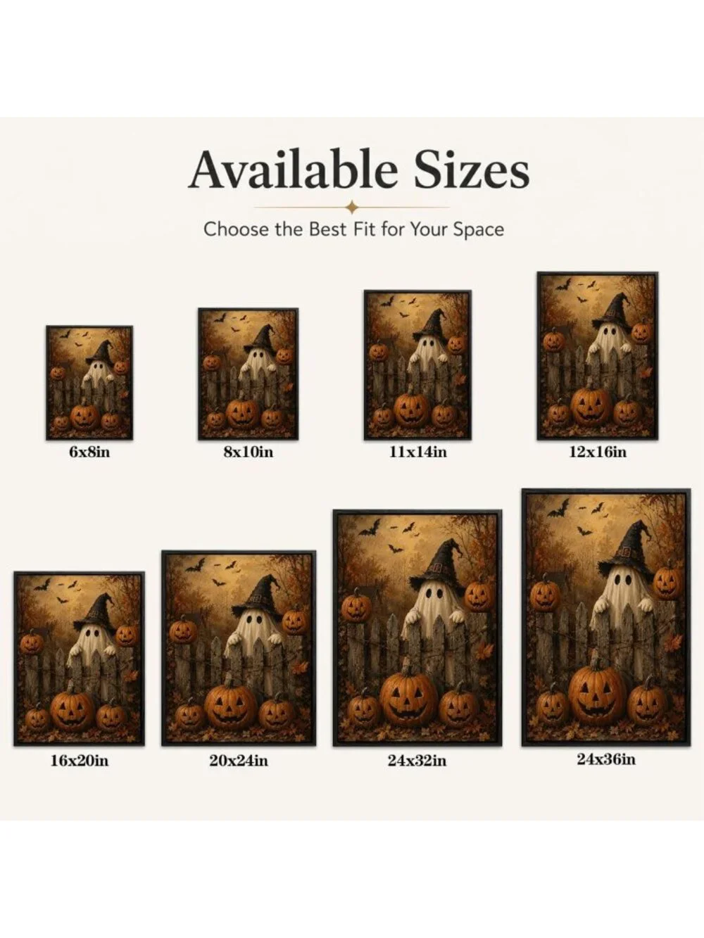 Cute Ghost & Pumpkin Halloween Framed Wall Art | Spooky Canvas Decor